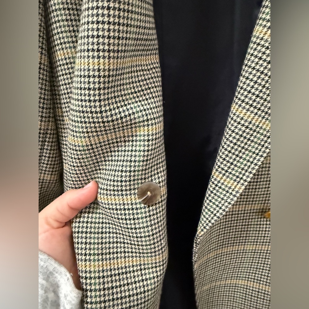 ALC Sedgwick Green Yellow Plaid Gold Double Breasted Blazer Preppy Fall Tailored - Picture 7 of 16
